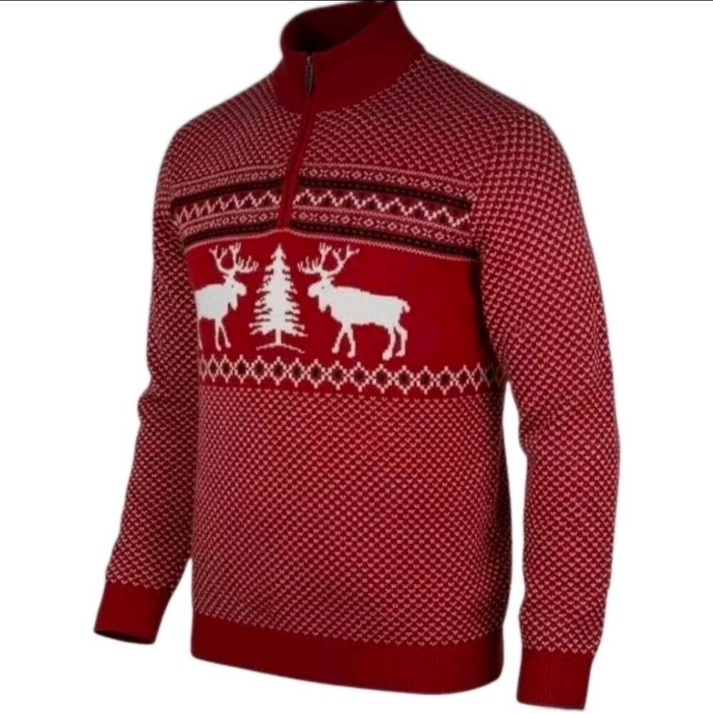 Foundry Supply Red Reindeer Ugly Christmas Sweater 1/4 Zip Men's 2XLT Holiday